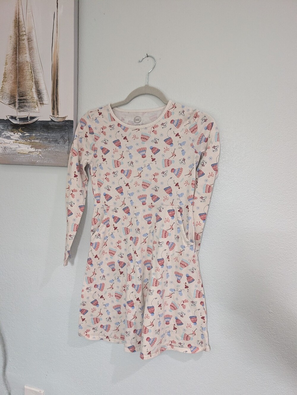 wonder nation Pink Holiday Print Long Sleeve Pajama Nightgown/Dress Size 10/12